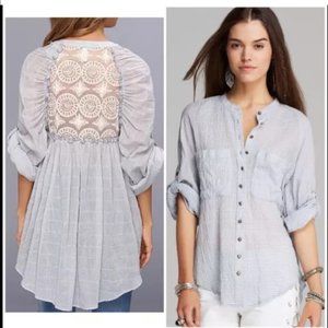 Free People Button Down Lace Back Tunic